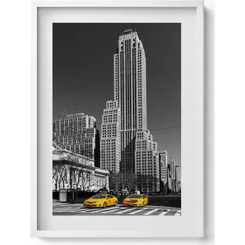 Obraz Moderní nástěnná dekorace Černobílé město a žluté taxíky 50x70 cm