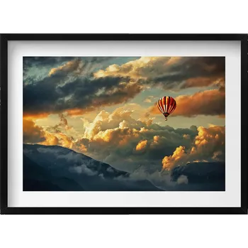 Obraz Dekorativní nástěnný obraz v černém rámu Let balónem mezi mraky 70x50 cm