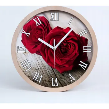 Hodiny Dřevěné nástěnné hodiny růže na dřevě průměr 25 cm