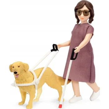 Panenka Lundby s holí a vodícím psem