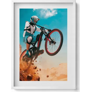 Obraz Nástěnný obraz v bílém rámu s grafikou Jízda na motorce po poušti 50x70 cm