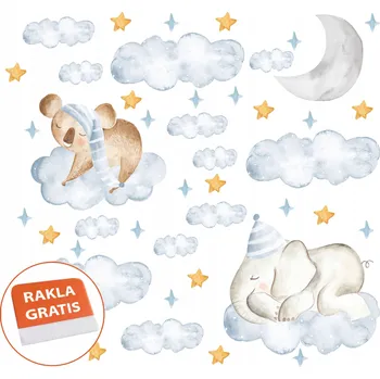 Samolepící dekorace Samolepka na stěnu pro děti, zvířátka a obláčky