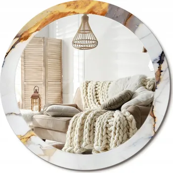 Zrcadlo Loftové závěsné zrcadlo s ozdobným skleněným rámem Vzhled bílého mramoru průměr 80 cm