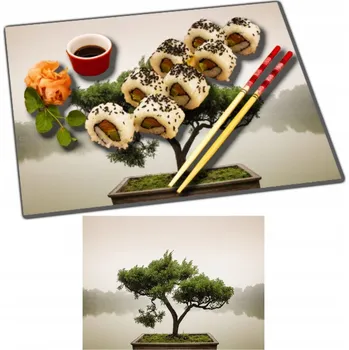 Kuchyňské prkénko VELKÉ SKLENĚNÉ PRKÉNKO NA SERVÍROVÁNÍ SUSHI Tvrzené Sklo 40x30 cm - Vzor STROM