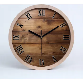 Hodiny Tichá nástěnná dřevěná hodina s dřevěným pozadím, průměr 30 cm