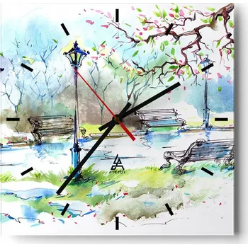 Hodiny Velké nástěnné hodiny 40x40 Krajina Skleněné hodiny Tiché