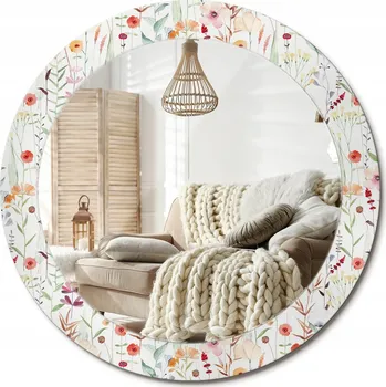 Zrcadlo Nástěnné Zrcadlo s ozdobným skleněným rámem Divoké květiny, průměr 70 cm