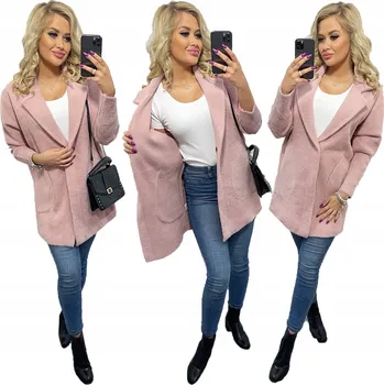 Dámský kabát Soprato dámský kabát růžový oversize bez kapuce 7108 kabát alpaka dámský podzim jaro pohodlný univerzální velikost