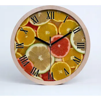 Hodiny Dřevěné nástěnné hodiny s motivem citrusových plodů, průměr 25 cm