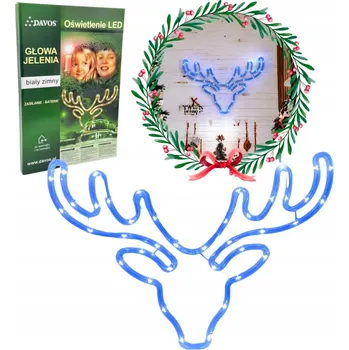 Vánoční světelná dekorace HLAVA SOBÍHO JELENA VÁNOČNÍ DEKORACE LED NA BATERIE STUDENÁ BÍLÁ