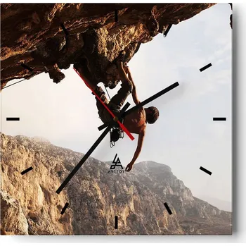 Hodiny Velké nástěnné hodiny 40x40 cm - Horolezec - Skleněné tiché hodiny