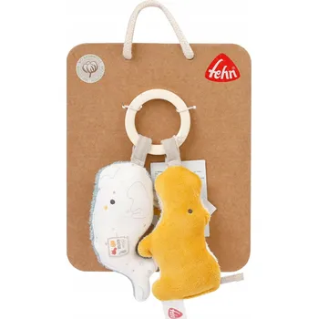 Fehn 056082 Greifling hroch & Wal fehnNATUR – ekologická hračka pro miminka s chrastítkem a papírem na špízy pro miminka a malé děti od 0+ měsíců – velikost: 19 cm