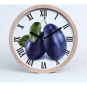 Hodiny Dřevěné nástěnné hodiny s římskými číslicemi, švestkový dekor, průměr 30 cm