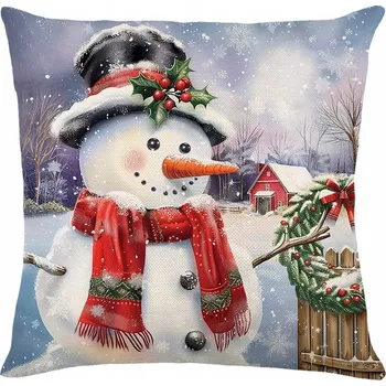 Povlak na polštářek Dekorační povlak na polštář Vánoční Sněhulák Věnec Brusinky 45x45 cm