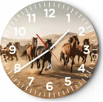 Hodiny Kuchyňské nástěnné hodiny 30x30 Koně Moderní skleněné hodiny do obýváku Tiché