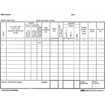Tiskopis Tiskárna AKORD Karta práce osobního vozidla A5, nečíslovaná, blok 100 listů