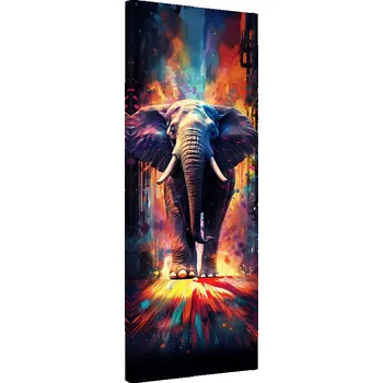 Obraz OBRAZ DO LOŽNICE Barevný slon NA PLÁTNĚ 30x90