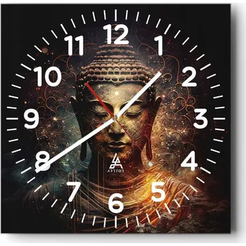 Hodiny Kuchyňské nástěnné hodiny 30x30 Buddha Skleněné hodiny do obýváku Moderní Tiché