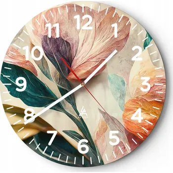 Hodiny Kuchyňské nástěnné hodiny 30x30 Květiny Moderní skleněné hodiny do obýváku Tiché