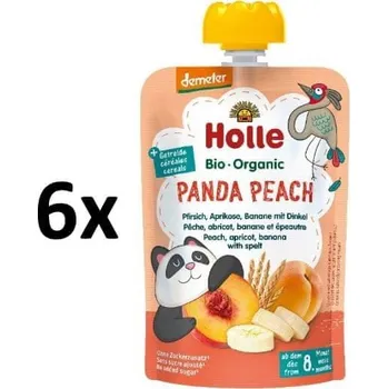 Holle Bio Panda Broskev 100% pyré z broskví, meruněk, banánů a špaldy - 6 x 100g