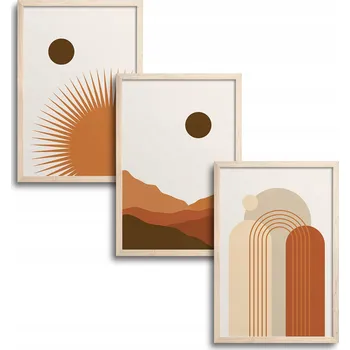 Obraz 3x 30x40 CM SADA TŘÍ OBRAZŮ PLAKÁT V DŘEVĚNÉM RÁMU BOHO SLUNCE TRIPTICH