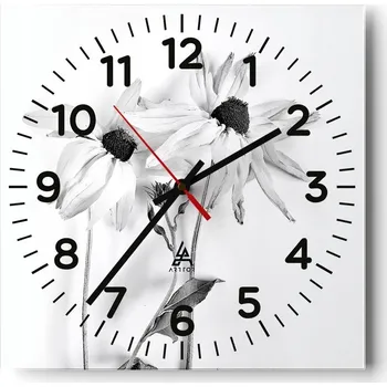 Hodiny Kuchyňské nástěnné hodiny 30x30 Květiny Skleněné hodiny do obýváku Moderní Tiché