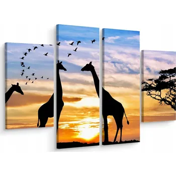 Obraz Čtyřdílný obraz Žirafy SLUNCE Krajina 3D 80x60