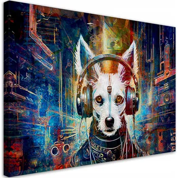 Obraz OBRAZ Pes ve sluchátkách Abstrakce NA PLÁTNĚ 90x60