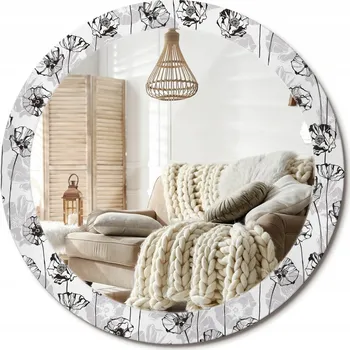 Zrcadlo Loftové nástěnné zrcadlo s ozdobným skleněným rámem Květy vlčího máku průměr 80 cm