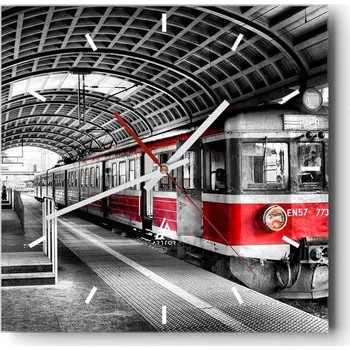 Hodiny Velké nástěnné hodiny na zeď 40x40 Vlak Skleněné hodiny Čtvercové Tiché