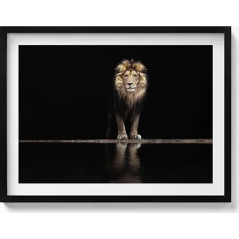 Obraz Obraz v černém rámu nástěnná dekorace Osamělé zvíře divoký lev 80x60 cm