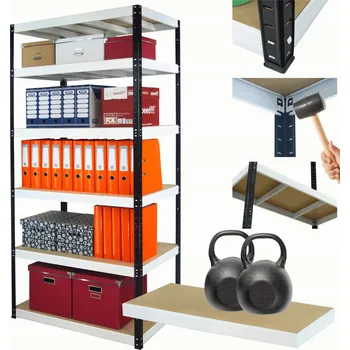 Dílenský regál Kovový regál do skladu HELIOS 213x90x40 cm, 6 polic, nosnost 275 kg na polici, kombinovatelný