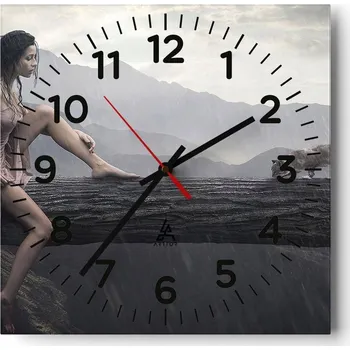 Hodiny Nástěnné hodiny do obýváku 40x40 Žena Bezhluké hodiny na skle Tiché