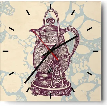 Hodiny Nástěnné hodiny do kuchyně 30x30 Konvice Stylové hodiny na skle Loft Tiché