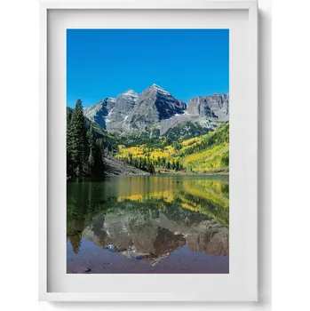 Obraz Dekorace obraz s grafikou v krásném bílém rámu Jezero, hory a lesy 50x70 cm