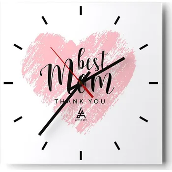 Hodiny Velké nástěnné hodiny na zeď 40x40 Srdce Skleněné hodiny Čtvercové Tiché