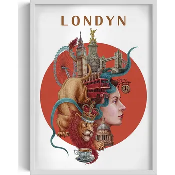 Obraz Dekorativní nástěnný obraz v rámu Londýn Big Ben Tower Bridge Lev Autobus 50x70