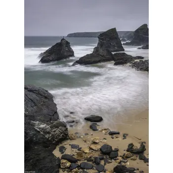 Obraz Plakát Bedruthan Steps, pláž Cornwall, 3, bez rámu, 20,5 x 28,4 cm