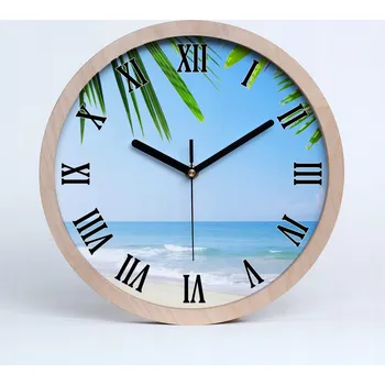 Hodiny Dřevěné nástěnné hodiny tropická pláž průměr 25 cm