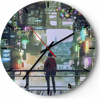 Hodiny Velké nástěnné hodiny 40x40 cm Město Skleněné hodiny Kulatý Tiché