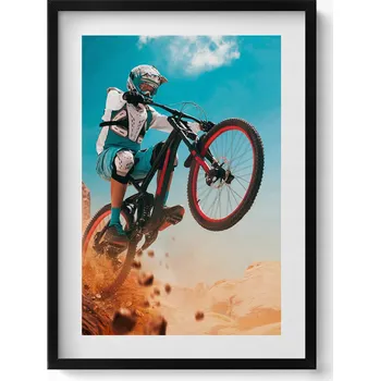 Obraz Dekorativní nástěnný obraz v černém rámu Jízda na motorce pouští 50x70 cm