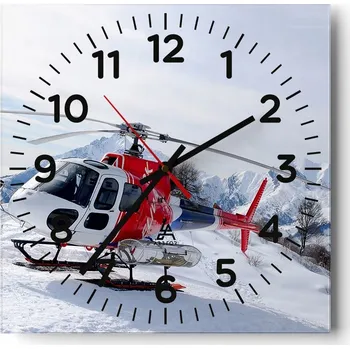 Hodiny Nástěnné hodiny do obýváku 40x40 Helikoptéra Tichý hodinový strojek Skleněné hodiny