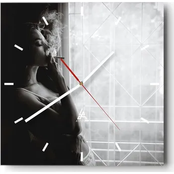 Hodiny Velké nástěnné hodiny na zeď 40x40 Žena Skleněné hodiny Čtvercové Tiché