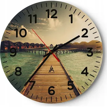 Hodiny Nástěnné hodiny do obýváku 40x40 Maledivy Kulatý Hodiny na skle Loft Tiché