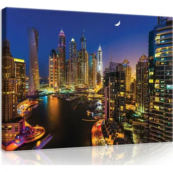 Obraz OBRAZ NA PLÁTNĚ CANVAS 100x75 DUBAJ NOC MRAKODRAPY