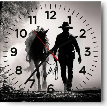 Hodiny Nástěnné hodiny do obýváku 40x40 Kovboj Tiché Skleněné hodiny Bez hlučnosti