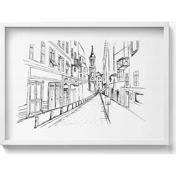 Obraz Dekorace obraz v bílém rámu na zeď Kresba města Provence 70x50 cm
