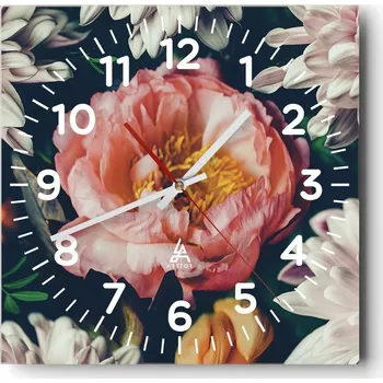 Hodiny Nástěnné hodiny do obýváku 40x40 Květiny Tichý chod Skleněné hodiny