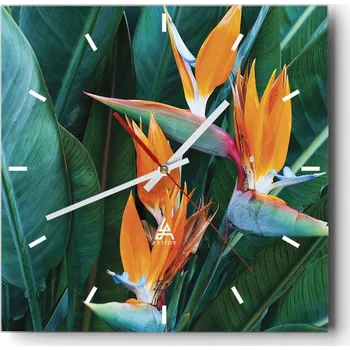 Hodiny Nástěnné hodiny do kuchyně 30x30 Botanika Stylové hodiny na skle Loft Tiché