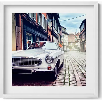Obraz Nástěnný dekorativní obraz v bílém rámu s grafikou Retro auto 50x50 cm
